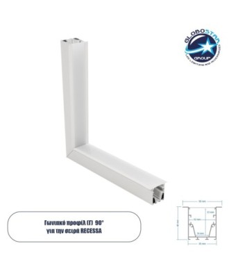GLOBOSTAR® ALP-CORNER-IN90 RECESSA 61791 Χωνευτό Προφίλ Αλουμινίου Γωνία με Λευκό Γαλακτερό Πατητό Κάλυμμα για Ταινίες LED IP20 - Λευκό Ματ - Μ30 x Π3.5 x Υ4cm